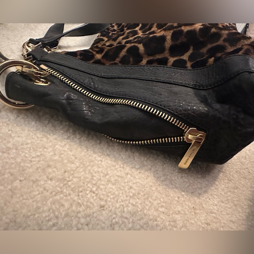 MICHAEL KORS Size Large Black Stanthorpe Satchel Leopard Print Calf Hair w/ Gold - Picture 6 of 7